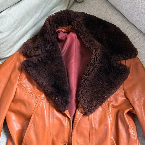 Vintage Leather Fur Collar Coat - Picture 2 of 13